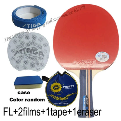 Yinhe 01B table tennis racket pimples-in paddle, red paddle face with blue handle and case on Tampa Home & Garden Store
