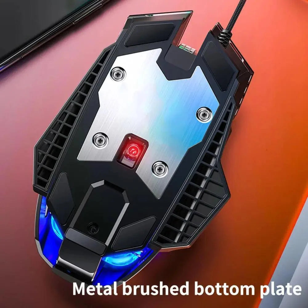 Stevvex gaming wired mouse with adjustable DPI and metal brushed bottom plate, blue LED accents on Tampa Home & Garden Store