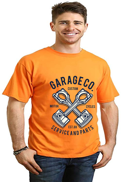 Garage Co men's bamboo viscose/organic cotton short sleeve graphic tee orange with piston print on Tampa Home & Garden Store