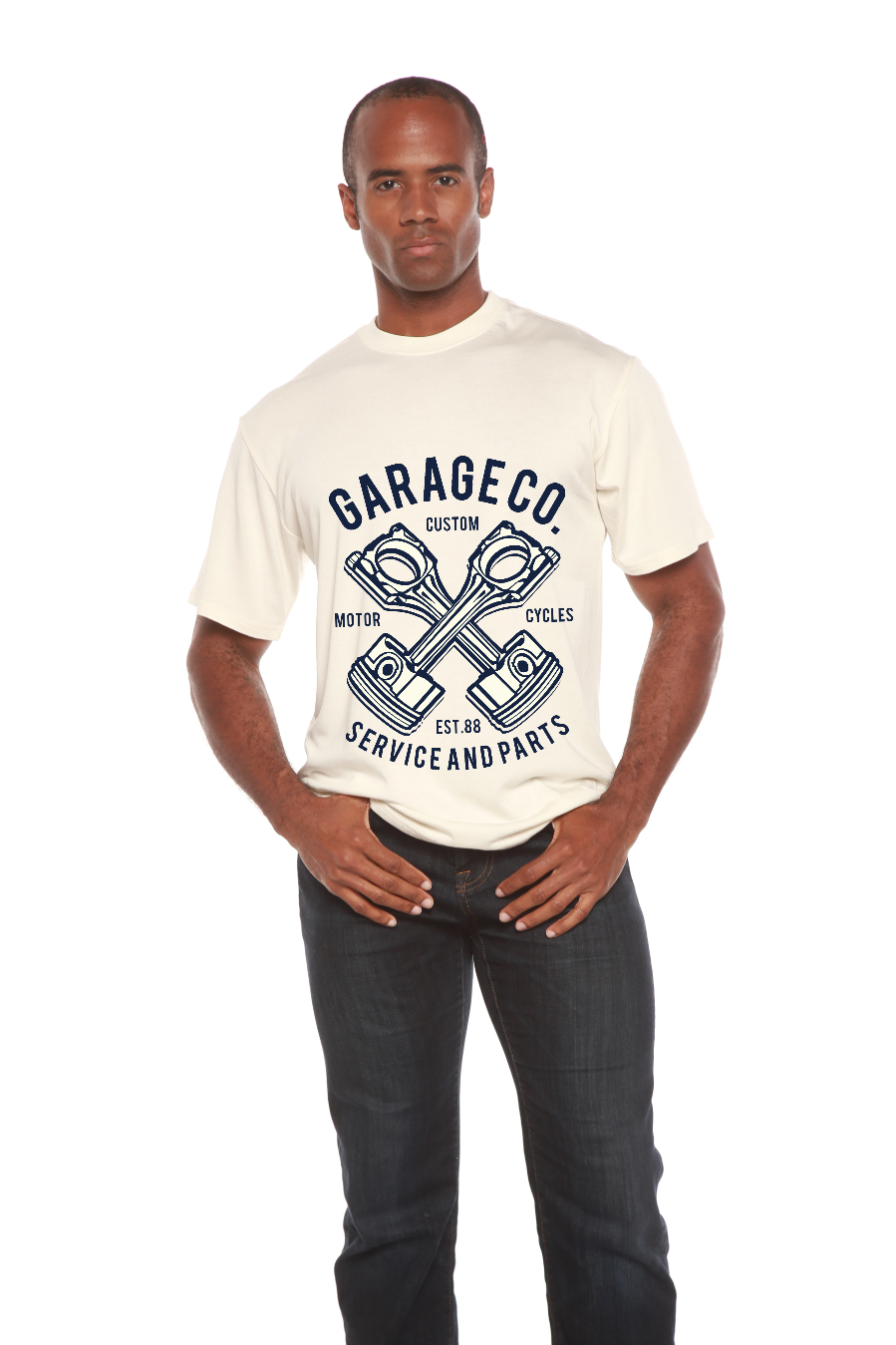 Garage Co men's bamboo viscose/organic cotton graphic T-shirt cream color Spun Bamboo shirt on Tampa Home & Garden Store