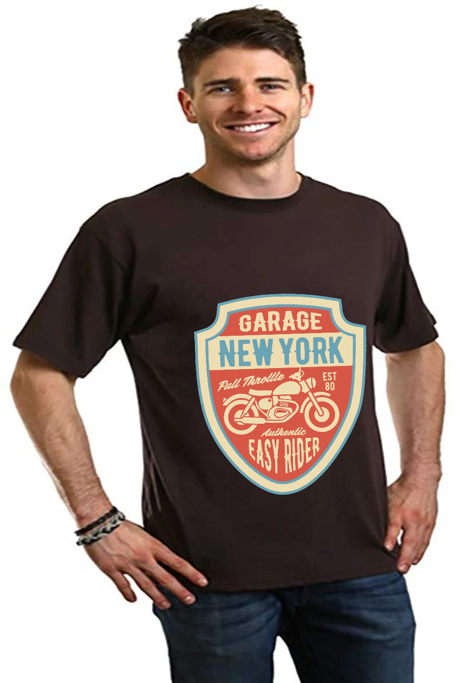 Garage New York men's bamboo viscose/organic cotton graphic tee in dark brown with shield logo on Tampa Home & Garden Store