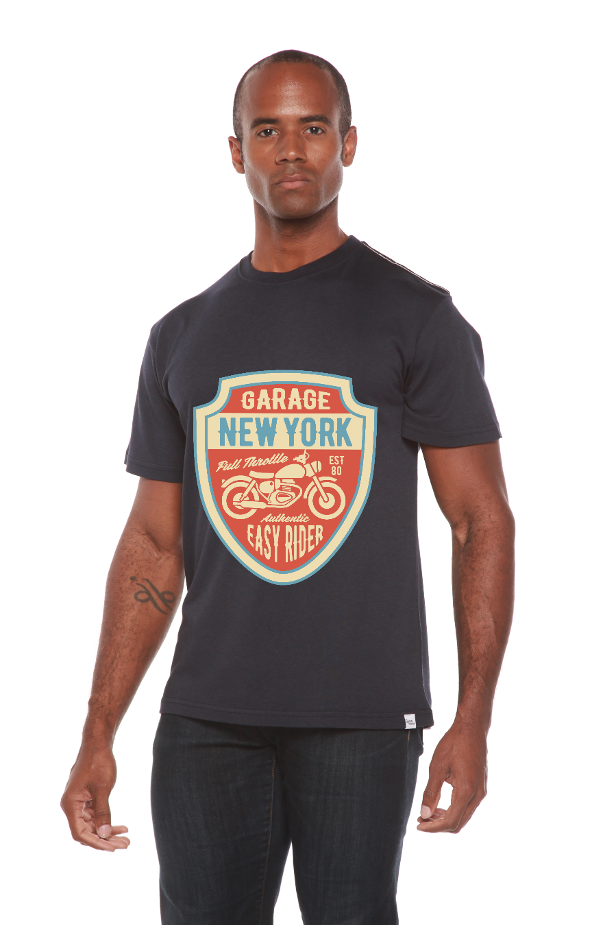 Mens graphic tee Spun Bamboo bamboo viscose/organic cotton dark navy with Garage New York on Tampa Home & Garden Store