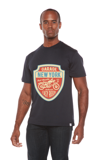 Mens graphic tee Spun Bamboo bamboo viscose/organic cotton dark navy with Garage New York on Tampa Home & Garden Store
