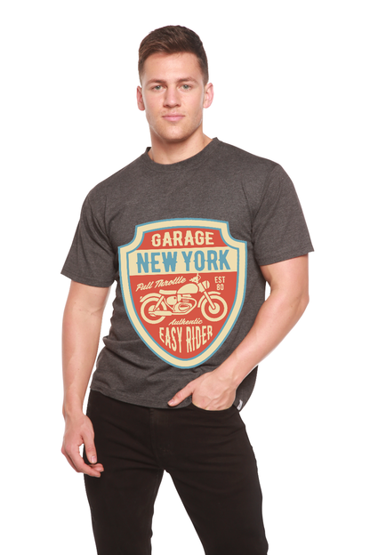 Garage New York bamboo viscose/organic cotton graphic tee with motorcycle shield heather gray on Tampa Home & Garden Store
