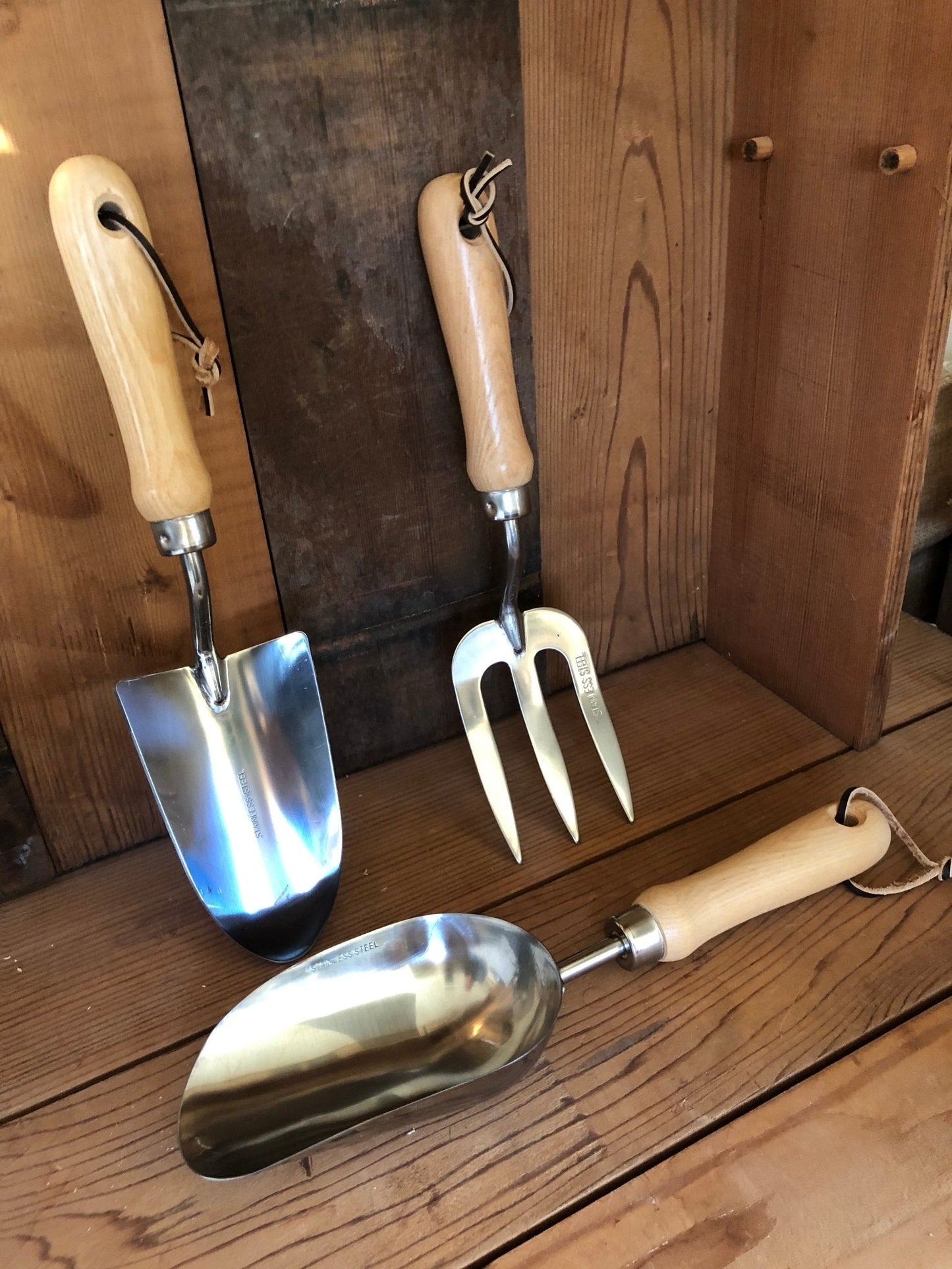 Ensemble d'outils à main de jardin - Bois dur et acier inoxydable