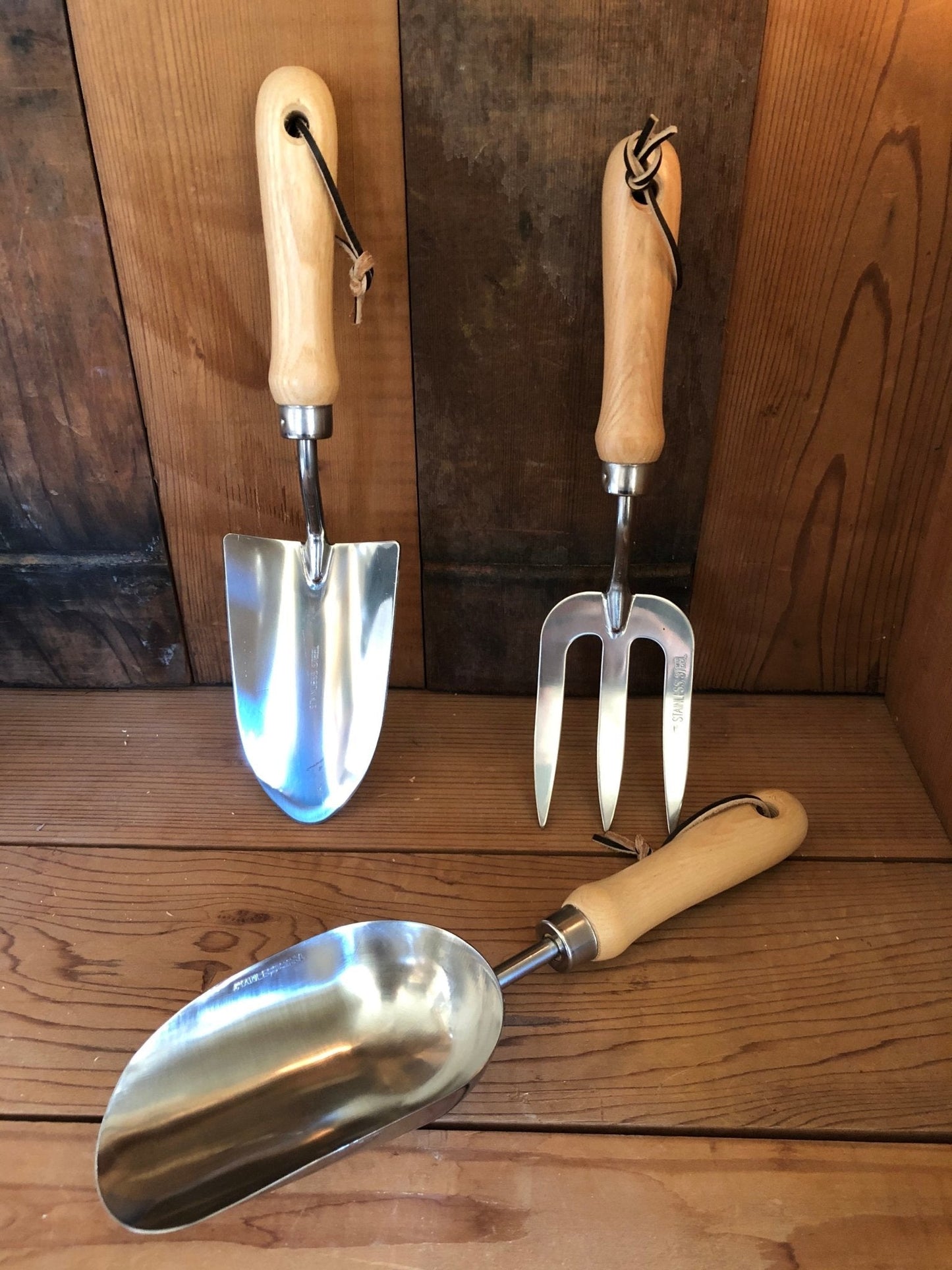 Ensemble d'outils à main de jardin - Bois dur et acier inoxydable