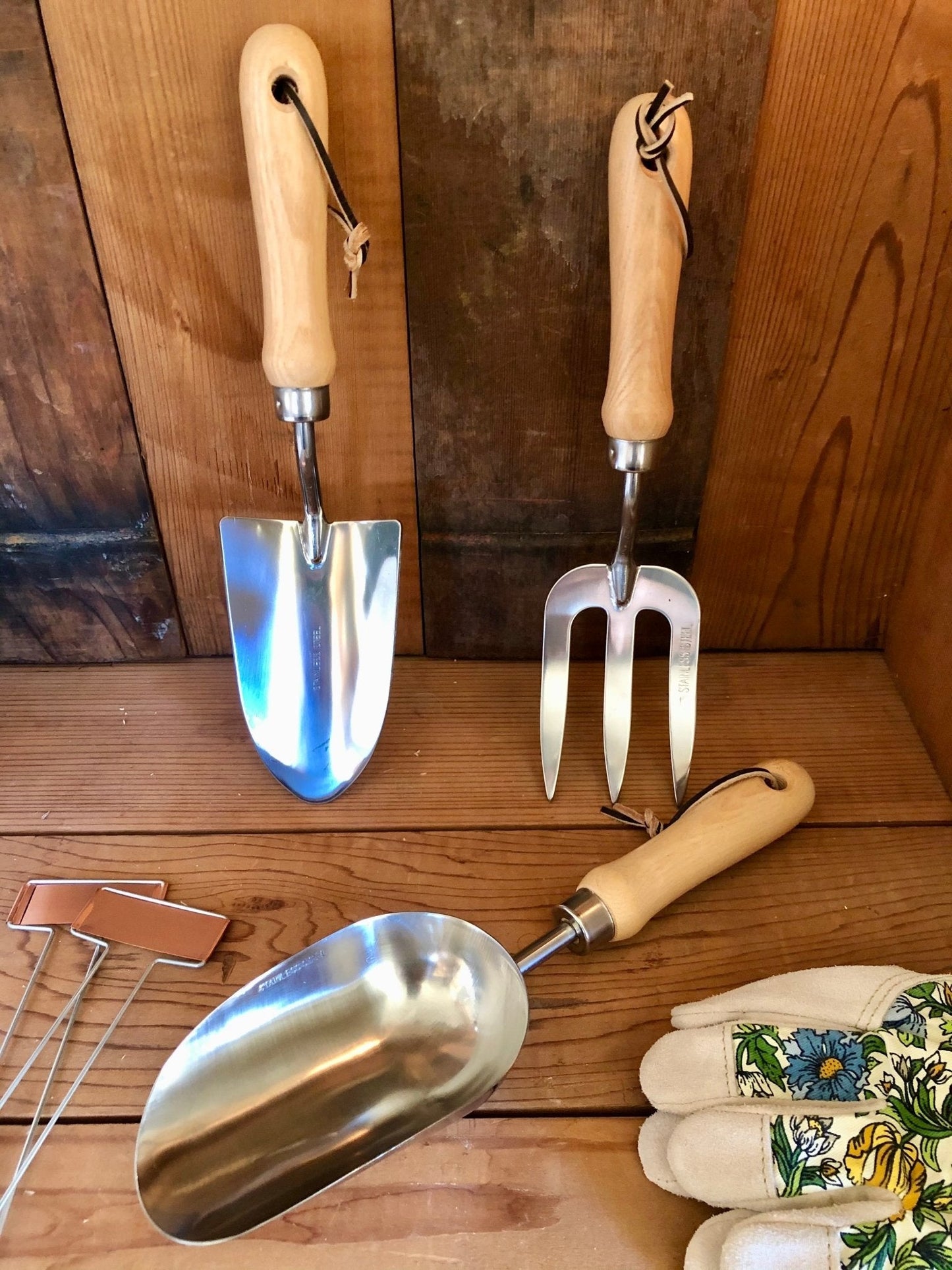 Ensemble d'outils à main de jardin - Bois dur et acier inoxydable