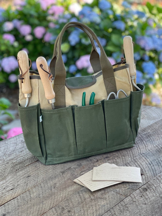 Bolsa para herramientas de jardinería: lona encerada resistente