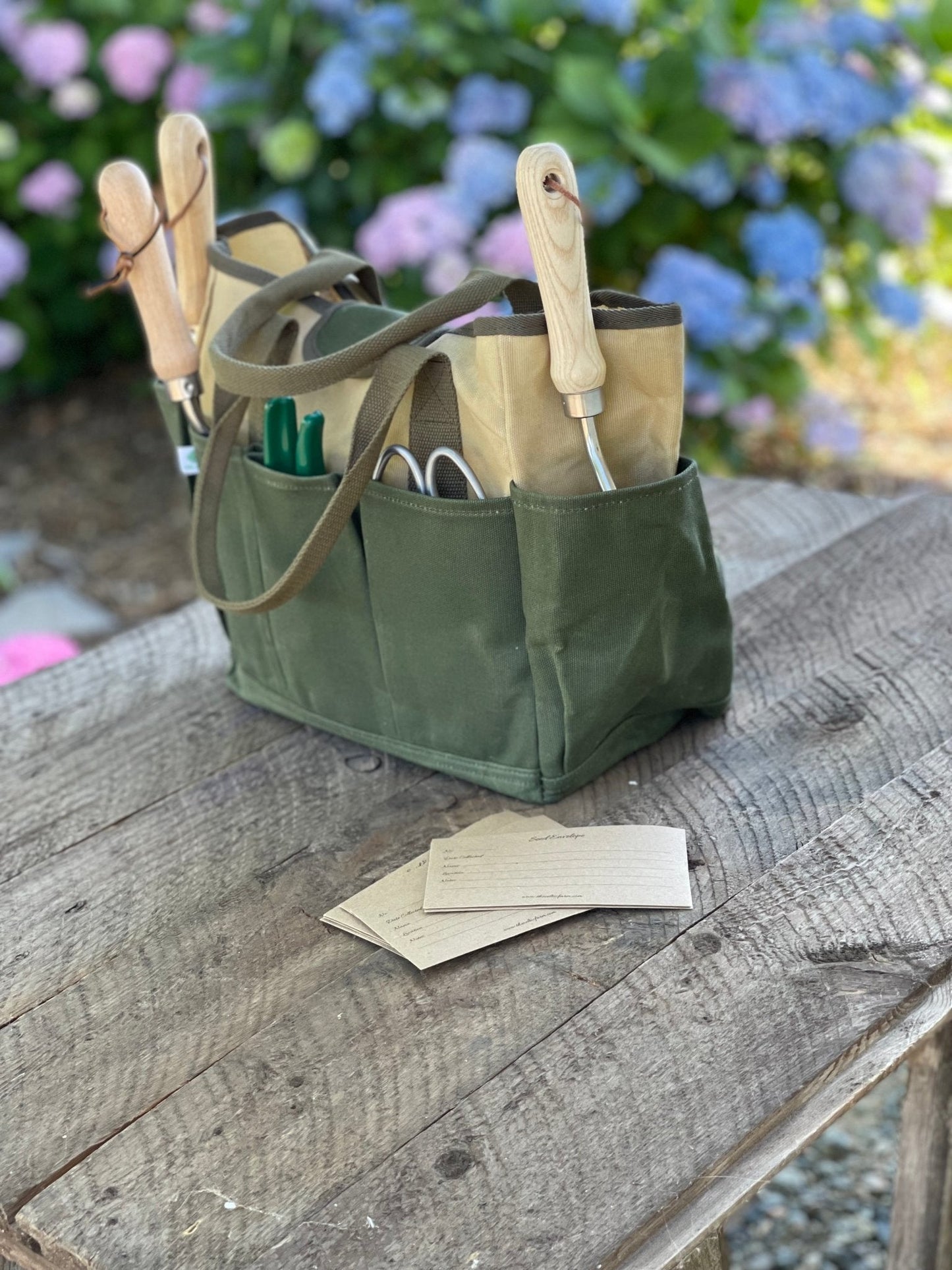 Bolsa para herramientas de jardinería: lona encerada resistente