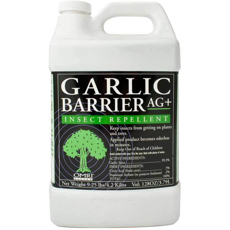 Garlic Barrier AG+ gallon insect repellent by Grow Organic, white plastic jug with green label on Tampa Home & Garden Store