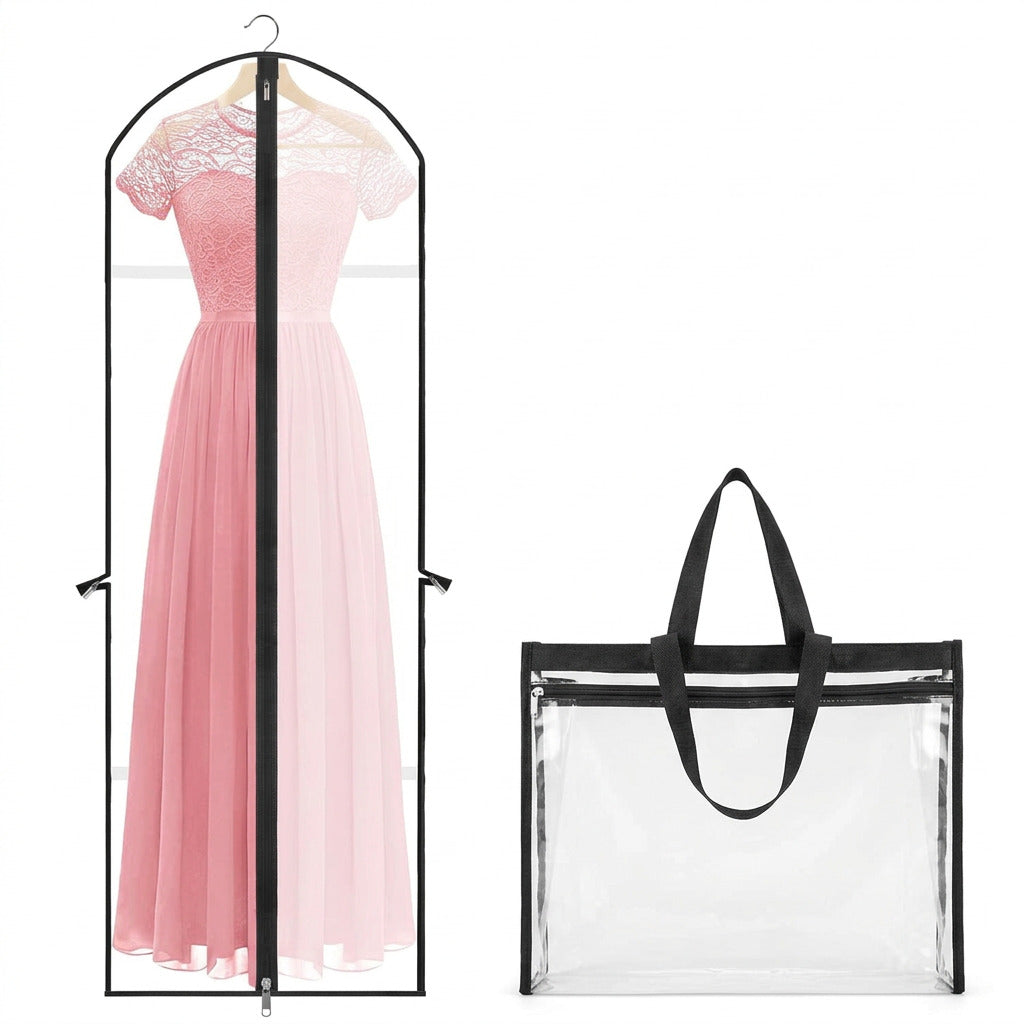 Moktan Sabai 4-pack extra long garment bags 180cm dress covers, clear vinyl with black trim on Tampa Home & Garden Store