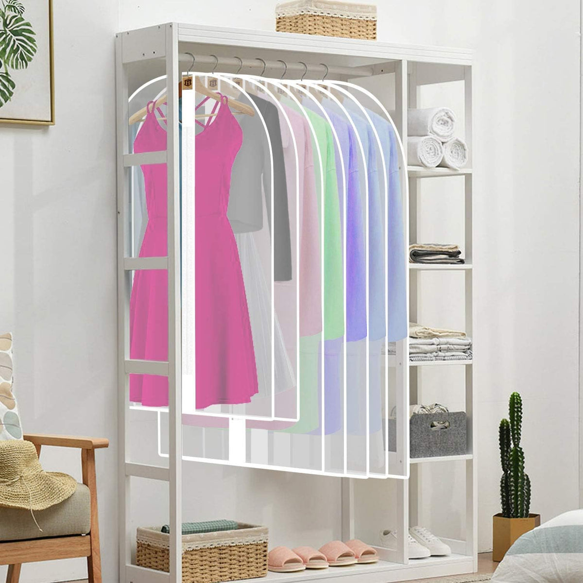 4-pack Moktan Sabai extra-long garment bags 180cm dress covers, clear with white trim on Tampa Home & Garden Store