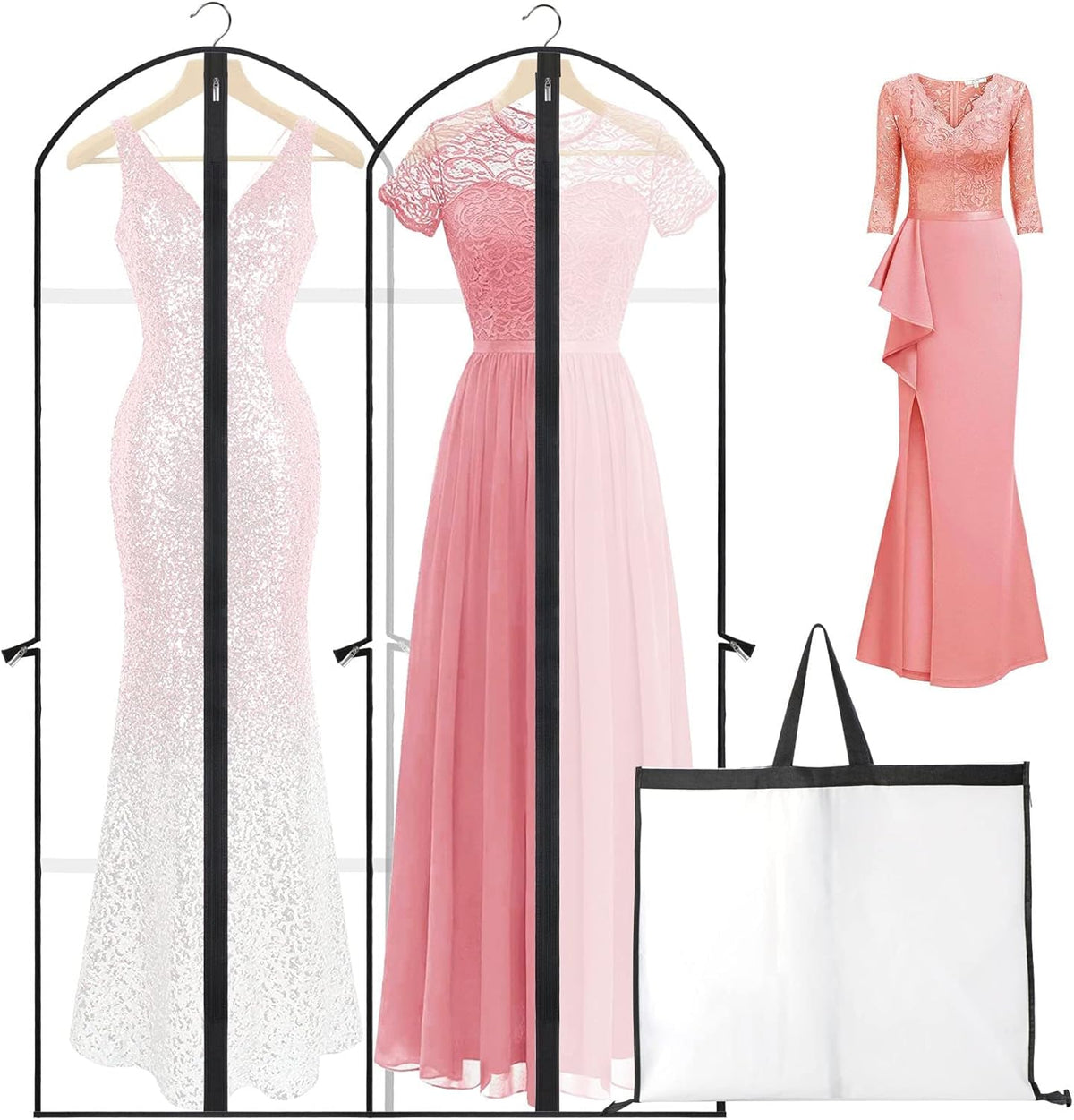 4-pack extra-long 180cm garment bags for dresses, clear with black trim and zipper on Tampa Home & Garden Store