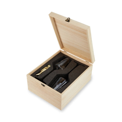 Crystal Wine Glasses and Gold Corkscrew Gift Set
