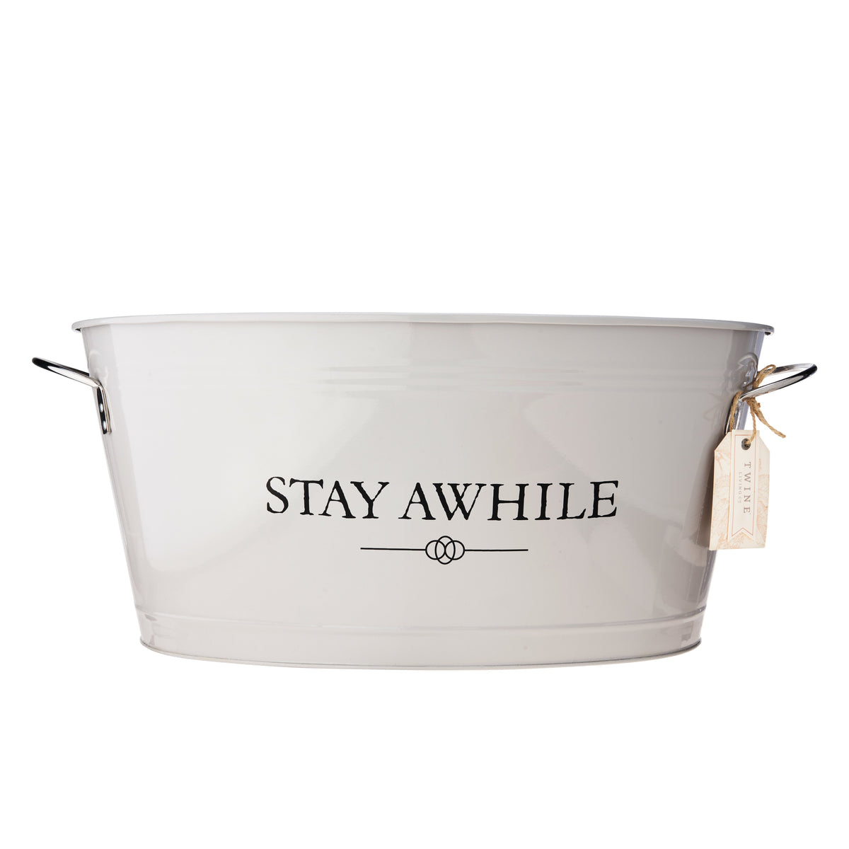 Stay Awhile metal drink tub white with sturdy metal handles by Twine Living on Tampa Home & Garden Store