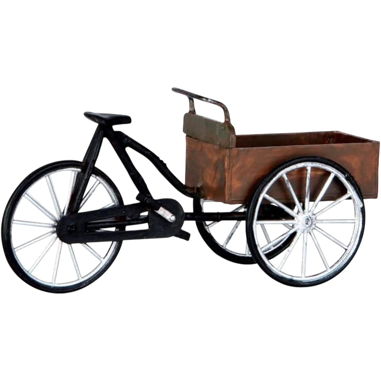 Street Vendor's Carry Bike with cargo box, black frame and rustic wooden cart on Tampa Home & Garden Store