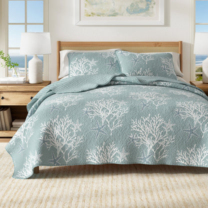 Fenwick Coral Coastal Quilt Set and Throw