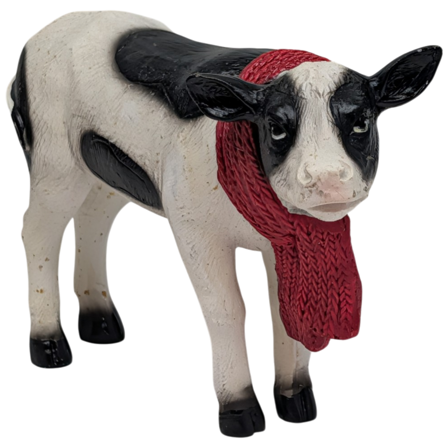 Country Cow Figurine with red scarf, white patches, standing on Tampa Home & Garden Store