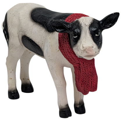Country Cow Figurine with red scarf, white patches, standing on Tampa Home & Garden Store