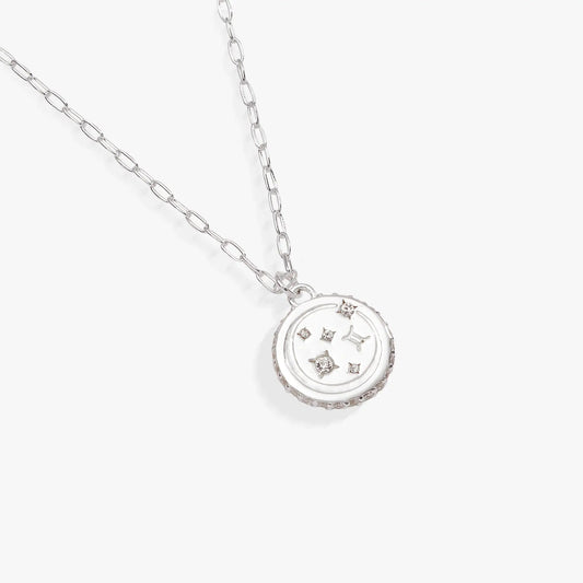 Gemini Zodiac Necklace by Alex and Ani, silver-tone chain with round pendant and crystals on Tampa Home & Garden Store