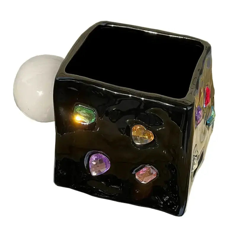 Gemstone black ceramic square planter for kitchen succulents with gem accents Decorbites on Tampa Home & Garden Store