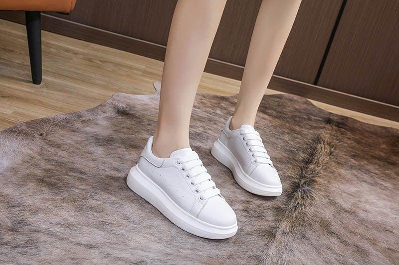 Genuine Leather Women Platform Sneakers Stevvex white lace-up with thick sole on Tampa Home & Garden Store