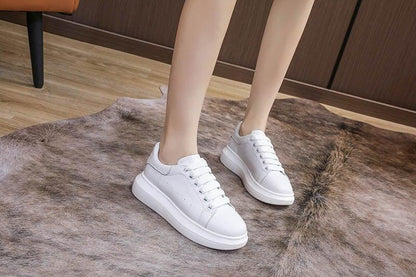 Genuine Leather Women Platform Sneakers Stevvex white lace-up with thick sole on Tampa Home & Garden Store