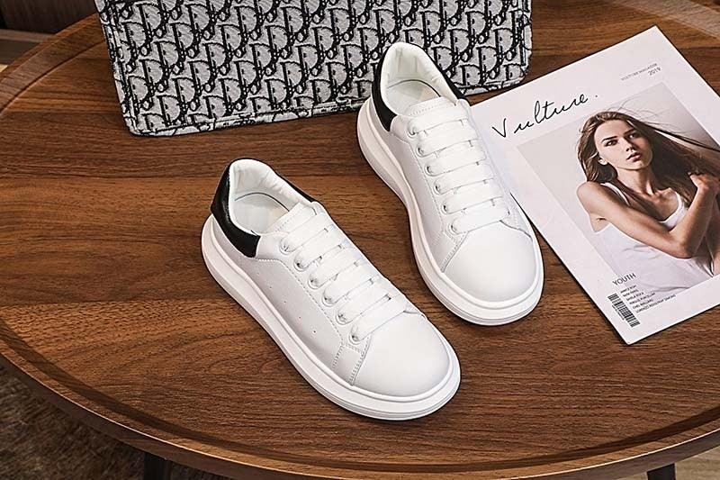 Stevvex white genuine leather women platform sneakers pair, lace-up, black heel, chunky sole on Tampa Home & Garden Store