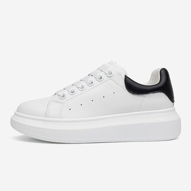 Genuine leather platform sneakers by Stevvex in white with black heel counter, lace-up design on Tampa Home & Garden Store