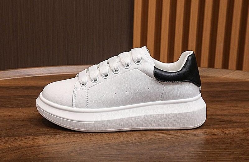 Stevvex white genuine leather platform sneakers for women black heel patch lace-up casual on Tampa Home & Garden Store