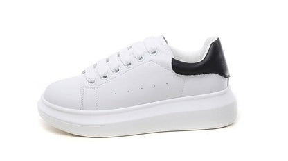 White genuine leather women platform sneakers with black heel, lace-up casual walking shoes on Tampa Home & Garden Store