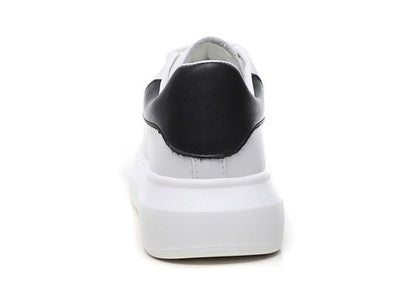 Genuine leather women platform sneakers, white with black heel, lace-up walking shoes on Tampa Home & Garden Store