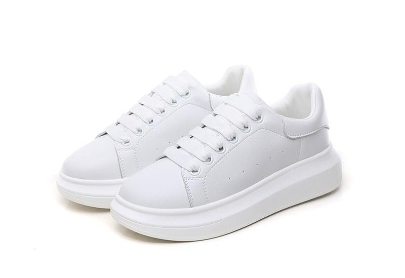 White leather women platform sneakers by Stevvex, lace-up casual walking shoes on Tampa Home & Garden Store