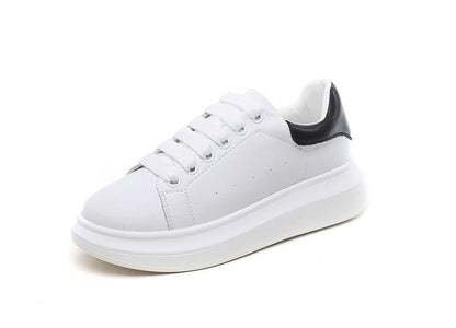 Genuine leather women's platform sneakers white with black heel lace-up walking shoes on Tampa Home & Garden Store