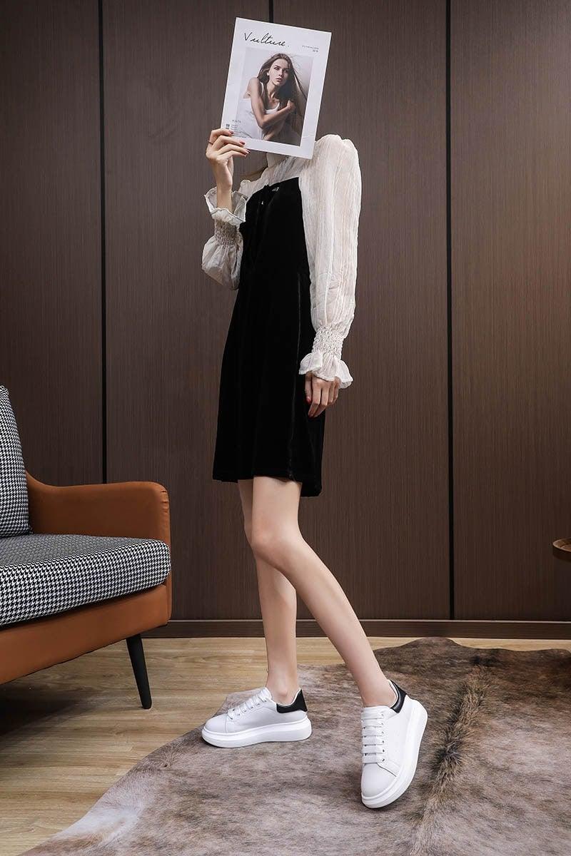 Stevvex white leather women platform sneakers with black heel patch on Tampa Home & Garden Store