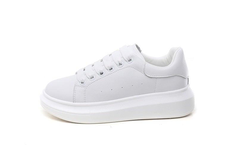 Genuine leather women platform sneakers white lace-up casual walking shoes Stevvex on Tampa Home & Garden Store