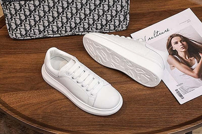 White genuine leather women platform sneakers with lace-up design for casual walking on Tampa Home & Garden Store