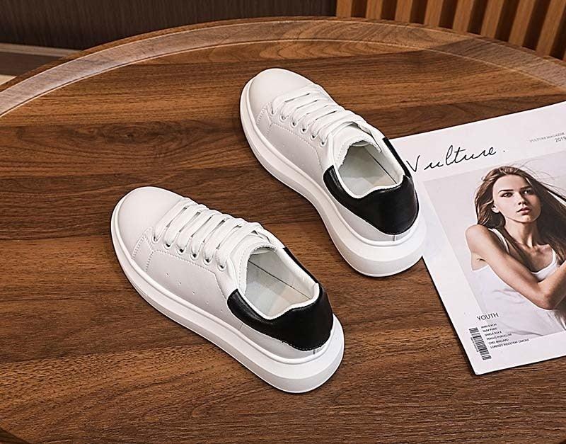 Stevvex women platform sneakers white with black heel patch lace-up casual walking shoes on Tampa Home & Garden Store