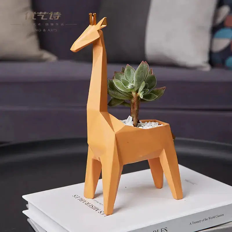 Geometric orange giraffe 3D papercraft planter with succulent, Decorbites home decor on Tampa Home & Garden Store