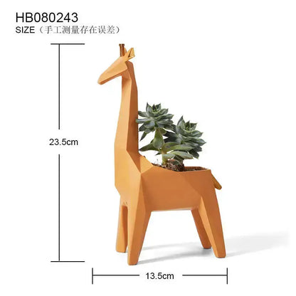 Giraffe-shaped geometric papercraft planter orange with succulents Decorbites living decor on Tampa Home & Garden Store