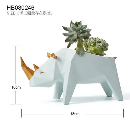 Geometric gray and orange giraffe 3D papercraft planter with succulents Decorbites on Tampa Home & Garden Store