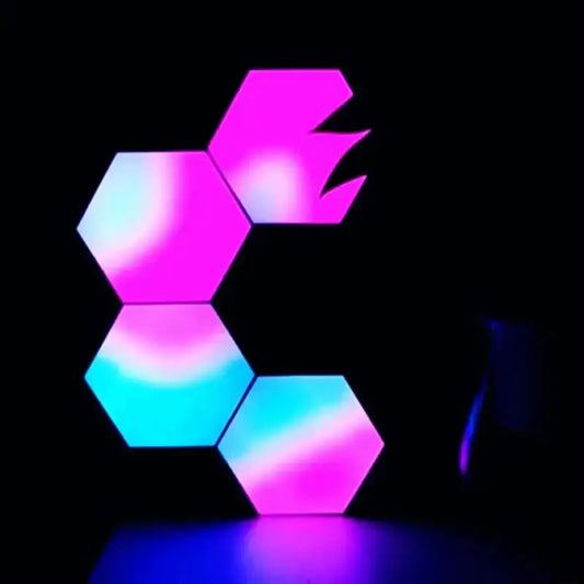 Geometric hexagon LED wall lamp with RGB color-changing panels and Bluetooth app control on Tampa Home & Garden Store
