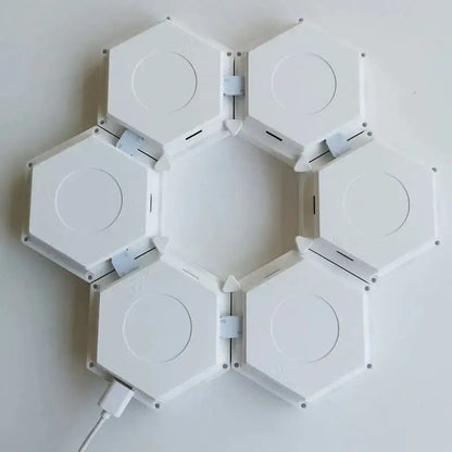 Wall lamp: Decorbites white hexagon panels arranged in a ring, Bluetooth app-controlled lighting on Tampa Home & Garden Store