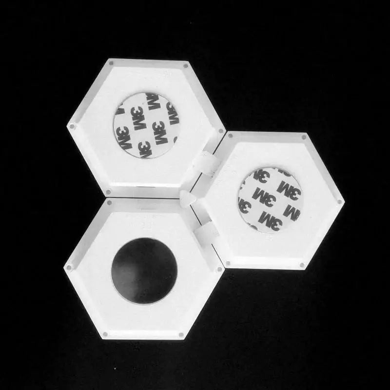Geometric hexagon LED wall lamp by Decorbites with bluetooth app control, 3-panel module set on Tampa Home & Garden Store