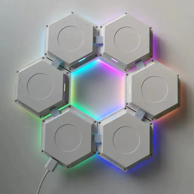 Six hexagonal LED wall lamps with RGB glow and Bluetooth app control, Decorbites on Tampa Home & Garden Store