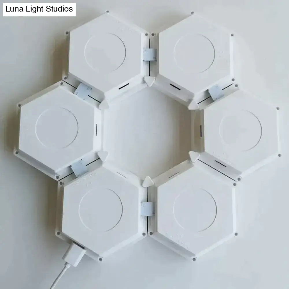Geometric hexagon LED wall lamp six white panels Bluetooth app control by Decorbites on Tampa Home & Garden Store