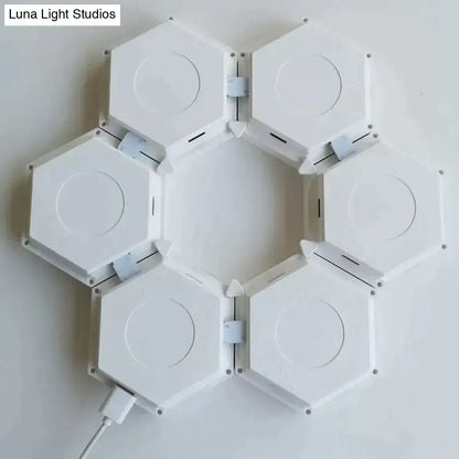 Geometric hexagon LED wall lamp six white panels Bluetooth app control by Decorbites on Tampa Home & Garden Store