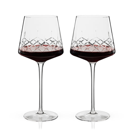 Admiral Crystal Burgundy wine glasses set of 2, Viski stemmed crystal on Tampa Home & Garden Store