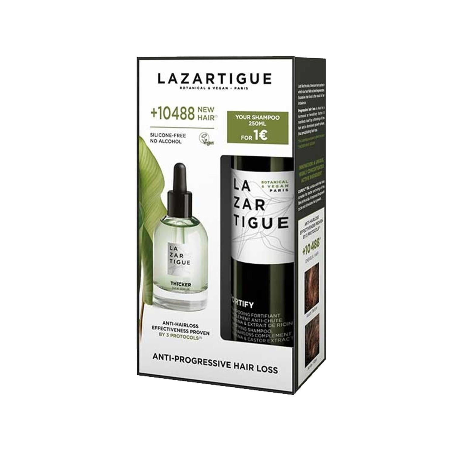 Lazartigue Thicker Hair Loss Shampoo & Serum Set, two-bottle box with dropper serum on Tampa Home & Garden Store