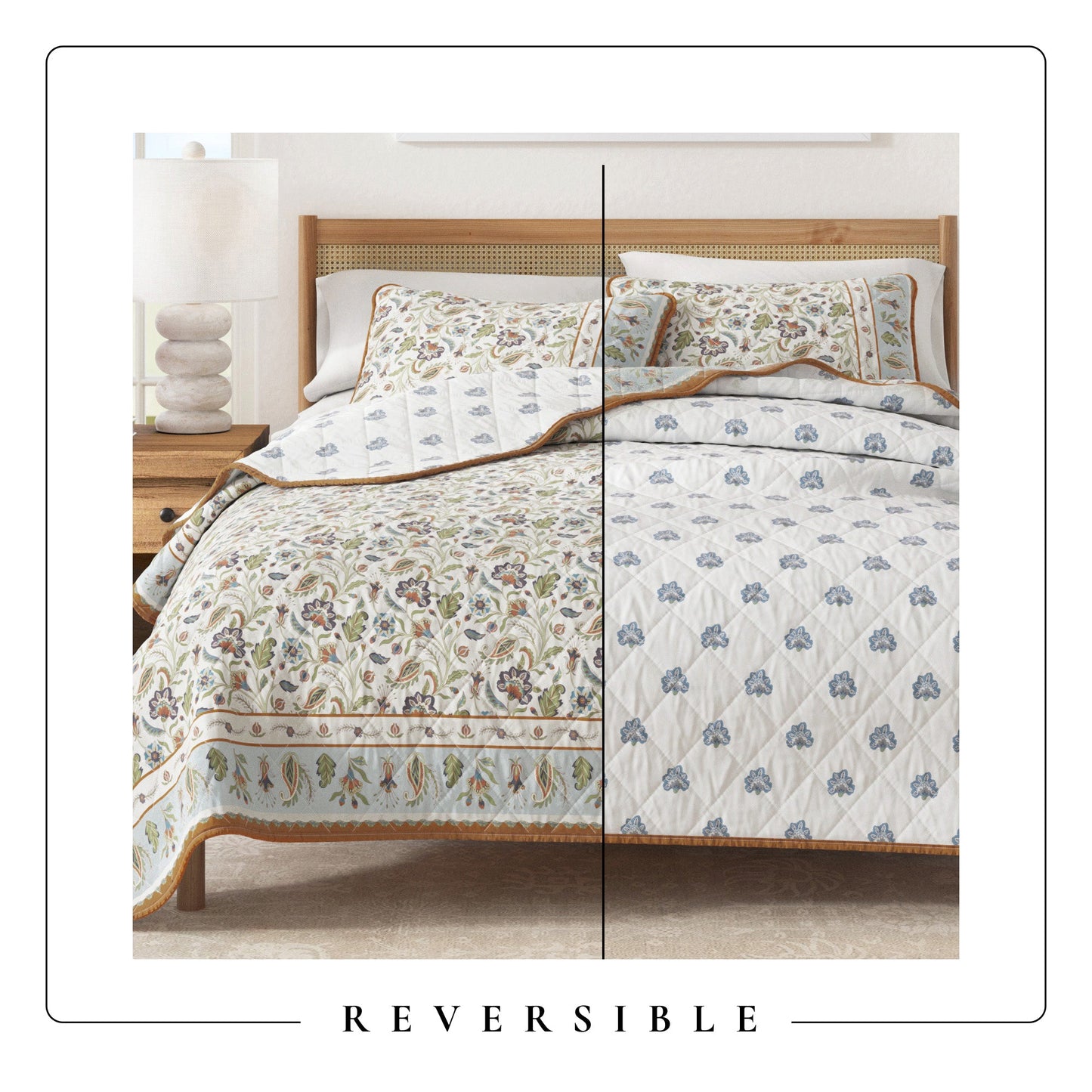 Reversible Floral Boho Cotton Quilt And Sham